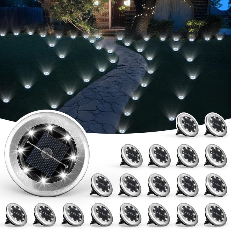 SOLPEX Mini Solar Ground Lights, 20 Pack Solar Lights Outdoor Waterproof, Pathway Lights Solar Powered, Solar Garden Lights, Landscape Lighting for Yard Driveway Walkway (Cool White) - Image 1